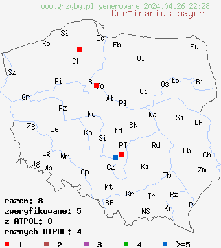 znaleziska Cortinarius bayeri na terenie Polski