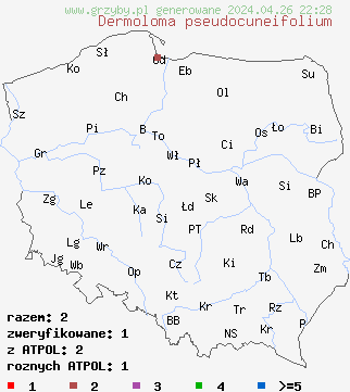 znaleziska Dermoloma pseudocuneifolium na terenie Polski