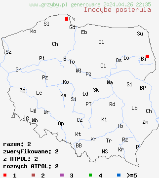 znaleziska Inocybe posterula na terenie Polski