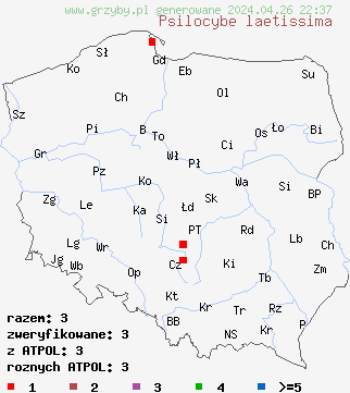 znaleziska Leratiomyces laetissimus na terenie Polski