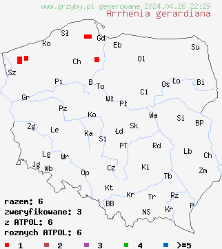znaleziska Arrhenia gerardiana na terenie Polski