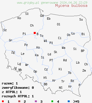 znaleziska Mycena bulbosa na terenie Polski