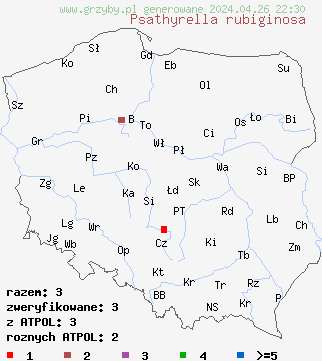 znaleziska Psathyrella rubiginosa na terenie Polski