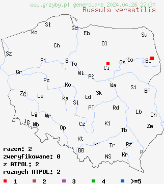 znaleziska Russula versatilis na terenie Polski