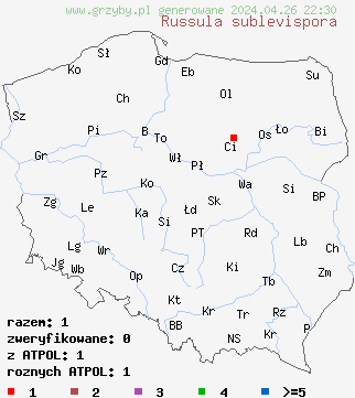 znaleziska Russula sublevispora na terenie Polski