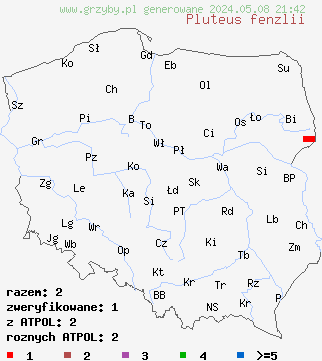 znaleziska Pluteus fenzlii na terenie Polski