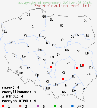 znaleziska Phaeoclavulina roellinii na terenie Polski