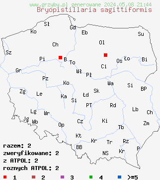 znaleziska Bryopistillaria sagittiformis na terenie Polski