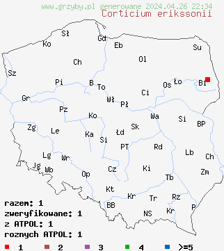 znaleziska Corticium erikssonii na terenie Polski