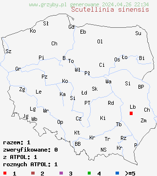 znaleziska Scutellinia sinensis na terenie Polski
