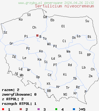 znaleziska Sertulicium niveocremeum na terenie Polski