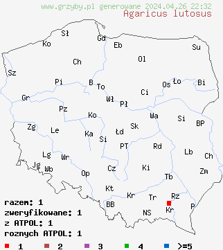 znaleziska Agaricus lutosus na terenie Polski