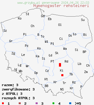 znaleziska Hymenogaster rehsteineri na terenie Polski