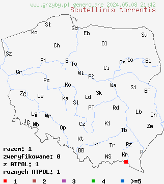 znaleziska Scutellinia torrentis na terenie Polski