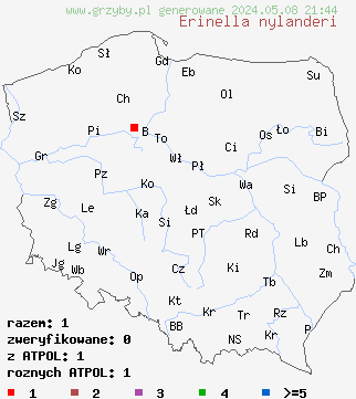 znaleziska Erinella nylanderi na terenie Polski