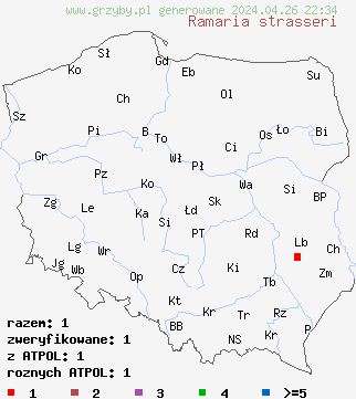 znaleziska Ramaria strasseri na terenie Polski