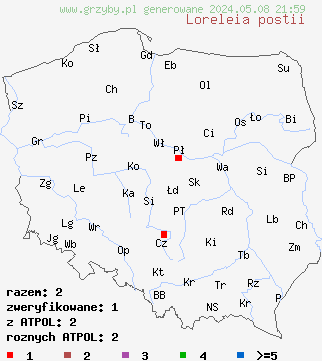 znaleziska Loreleia postii (pępóweczka pomarańczowa) na terenie Polski