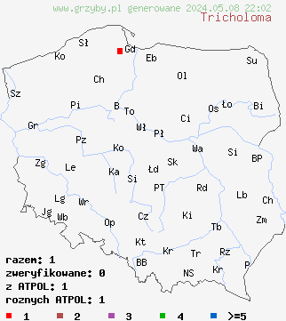 znaleziska Tricholoma (gąska) na terenie Polski