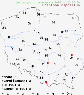 znaleziska Entoloma asprellum na terenie Polski