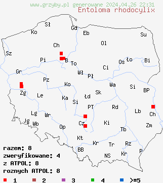 znaleziska Entoloma rhodocylix na terenie Polski